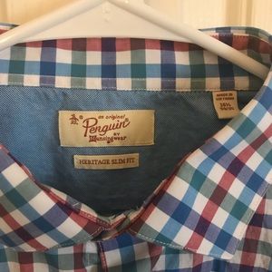 Plaid Red and Blue Long Sleeve Shirt - 16.5